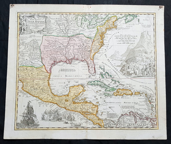 1712 J B Homann Large Antique 1st Edition Map of North & Central America