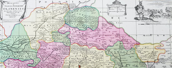 1715 Pieter Schenk Large Antique Map of The Duchy Oels, Silesia Region of Poland