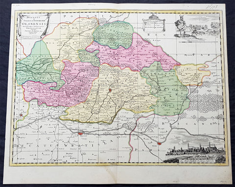 1715 Pieter Schenk Large Antique Map of The Duchy Oels, Silesia Region of Poland