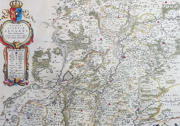1634 Joan Blaeu Large Antique Map of Glogow, Lower Silesia, Poland