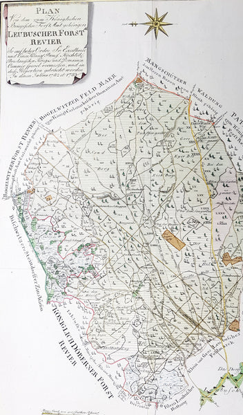 1782 G F Frentzel Large Rare Antique Map of Lubsza Forest Brzeg, Opole SW Poland
