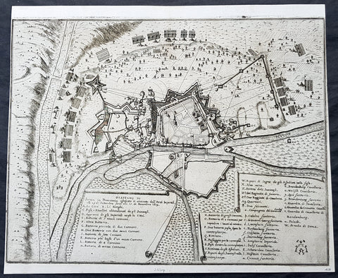 1675 Merian Antique Map Birds Eye View Siege of Szczecin, Stettin Poland in 1659