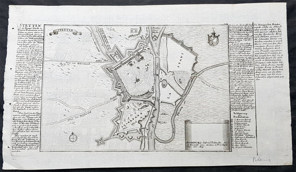 1725 Gabriel Bodenehr Antique Map Birds Eye View of Szczecin or Stettin, Poland