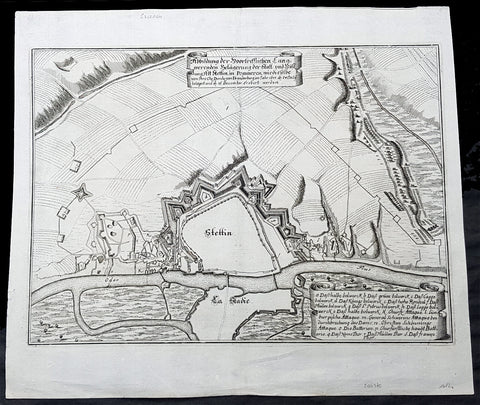 1682 Merian Antique Map Birds Eye View of the Siege of Szczecin, Stettin Poland