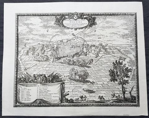 1682 Dahlbergh Antique Map Birds Eye View Szczecin or Stettin Poland, Siege 1659