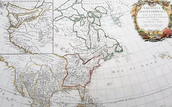 1783 R. De Vaugondy Large Antique 1st Post Revolutionary Map of North America