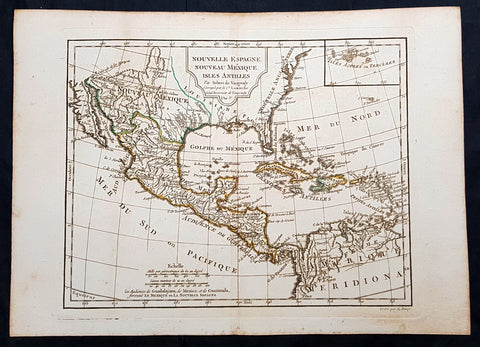 1795 Didier De Vaugondy Antique Map of Texas, Mexico, California, United States