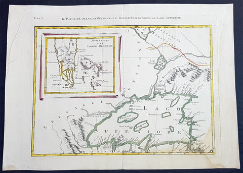 1778 Antonio Zatta & John Mitchell Antique Map of Lake Superior & Florida