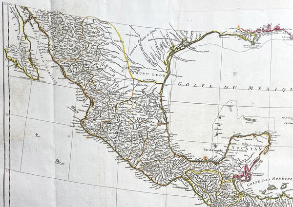 1756 J B D Anville Large Antique Bottom Map Texas, Mexico, Central America - 93518