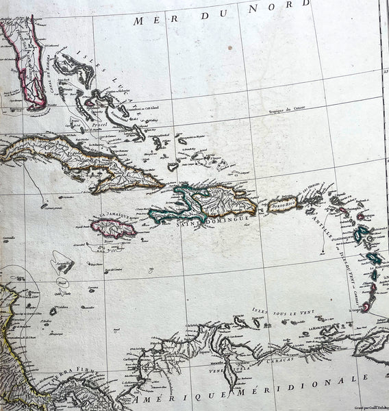 1756 J B D Anville Large Antique Bottom Map Texas, Mexico, Central America - 93518