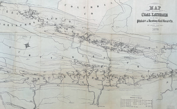 1879 Lorenz Large Antique Map Coal Seams Schuylkill County, Pennsylvania Reading