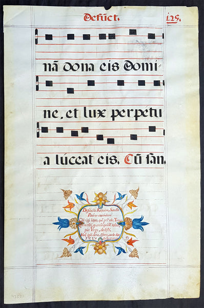 537 Large Vellum Latin Antiphonary Music Sheet Prayers to Dead & St Augustine