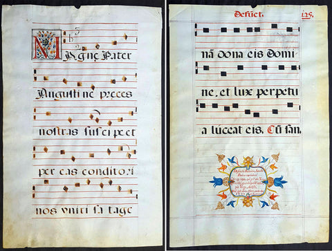 537 Large Vellum Latin Antiphonary Music Sheet Prayers to Dead & St Augustine
