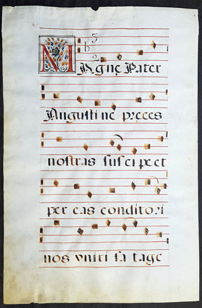 537 Large Vellum Latin Antiphonary Music Sheet Prayers to Dead & St Augustine
