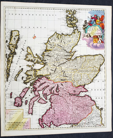 1708 Pieter Schenk Large Antique Map of Scotland - Beautiful Hand Colouring