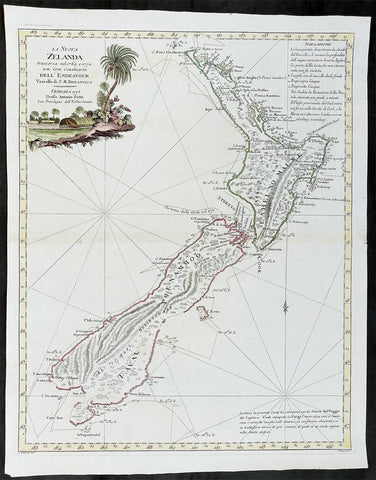 1778 Antonio Zatta Antique Map of New Zealand af. Captain James Cook - Beautiful