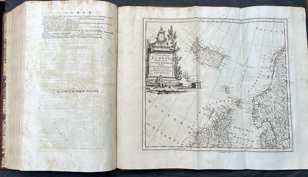 1774 Malachy Postlethwayt Antique 2 Volume Atlas 7 Large Cont Maps North America