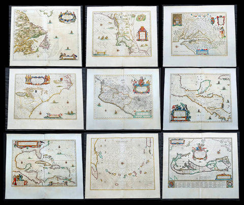 1662 Joan Blaeu Complete Set of 9 Antique Maps of North America from Atlas Major, 1st Edition