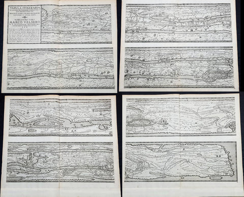 1598 J Moretus & A Ortelius 1st Edition of The Peutinger Tables, Ancient Roman Empire Maps x 4